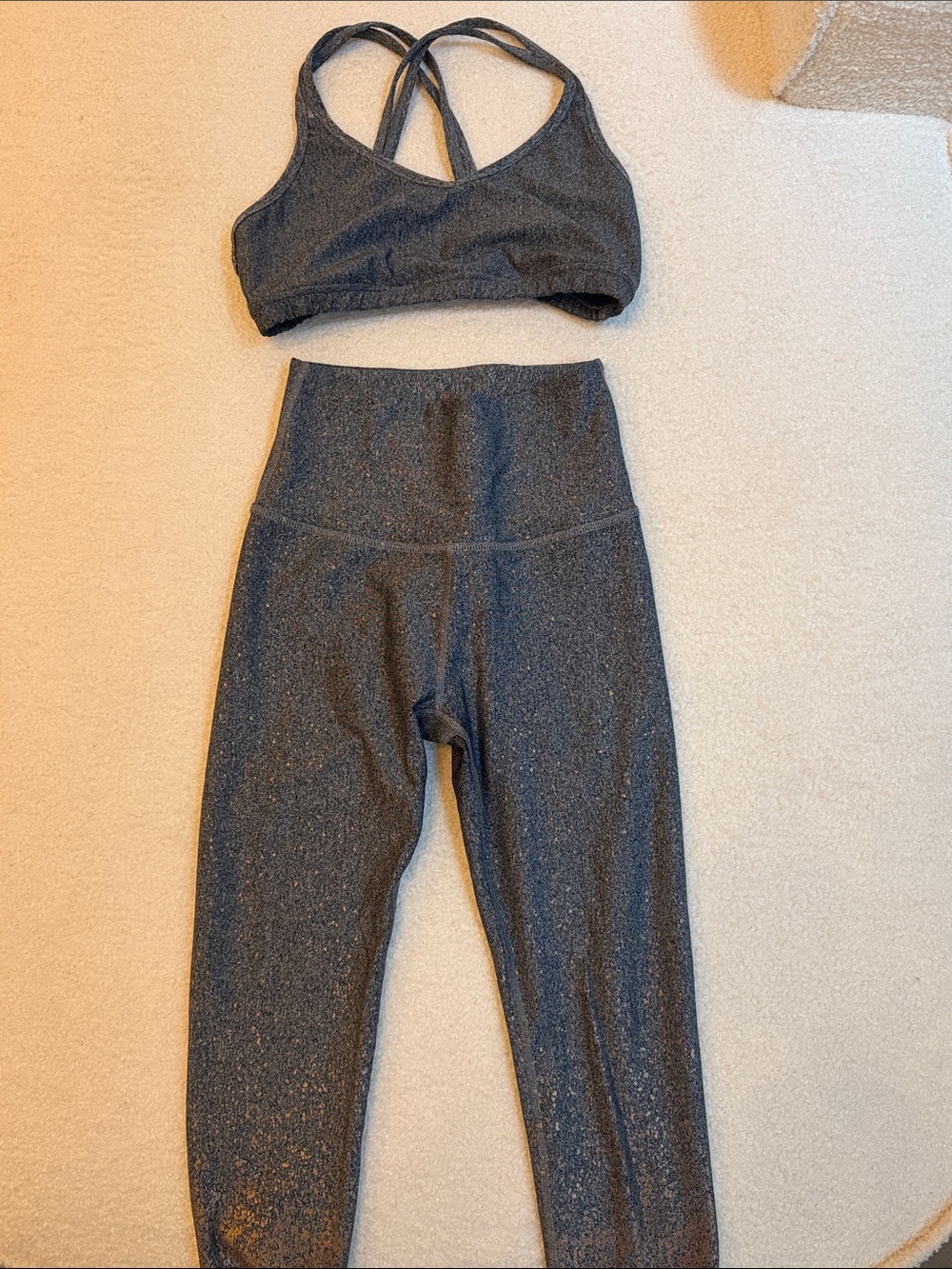 Beyond Yoga Charcoal Gray High-Waist Leggings with Strappy Sports Bra